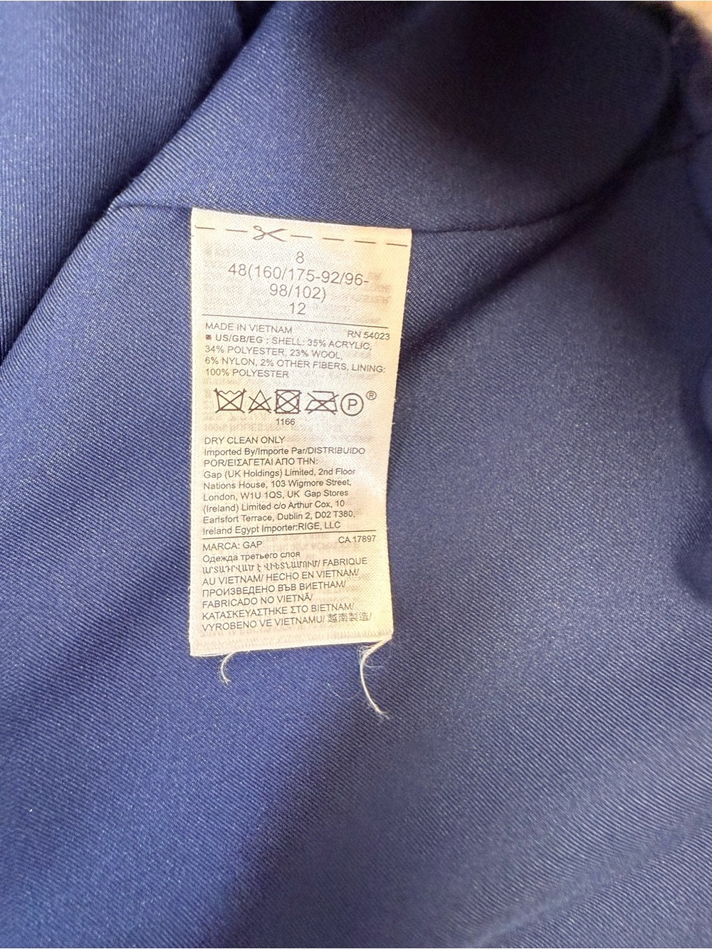GAP Double Breasted Plaid Blazer Size 8 Wool Blend Houndstooth Blue Lined - Picture 11 of 11